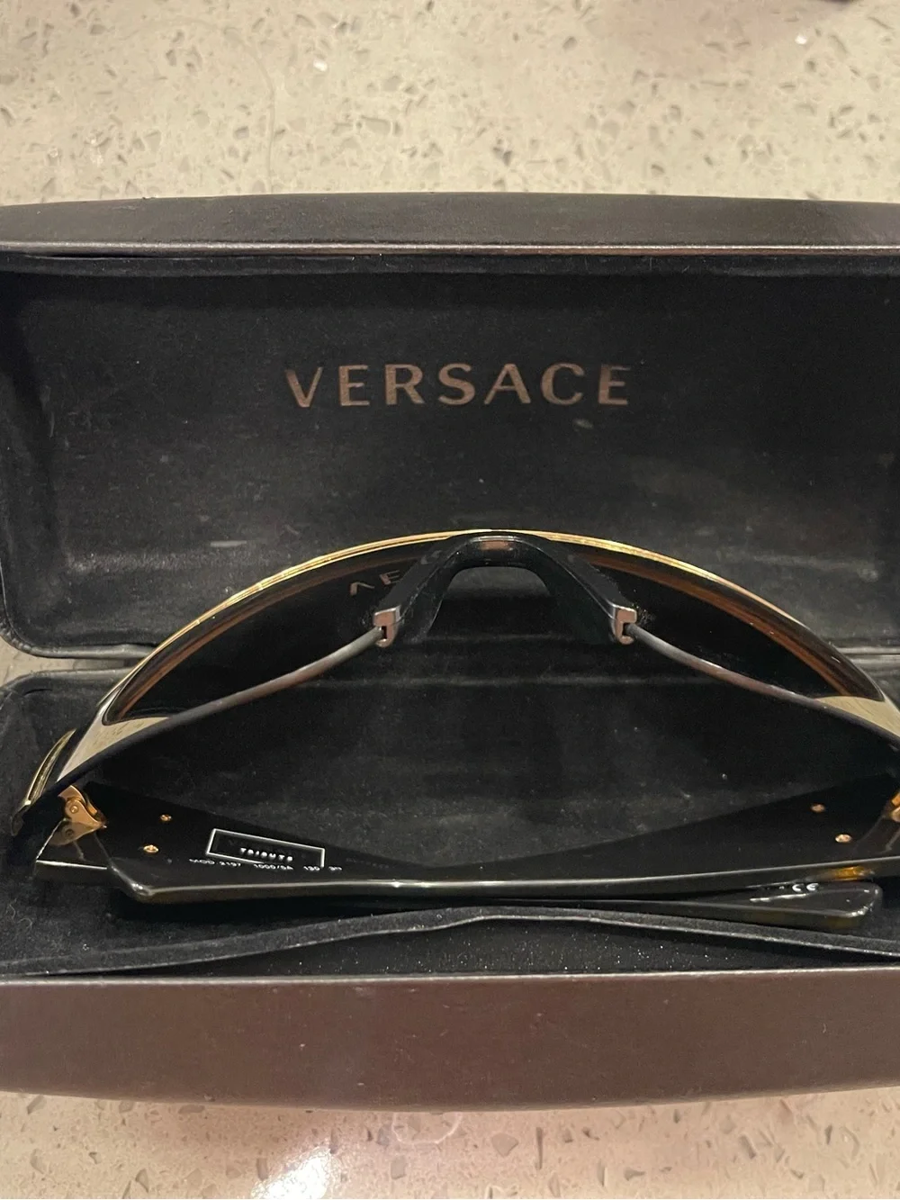 Versace Gold-Tinted Shield Sunglasses with Black Temples